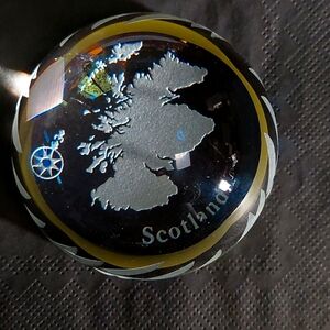 Vintage Edinburgh Crystal Round Map of Scotland Paperweight